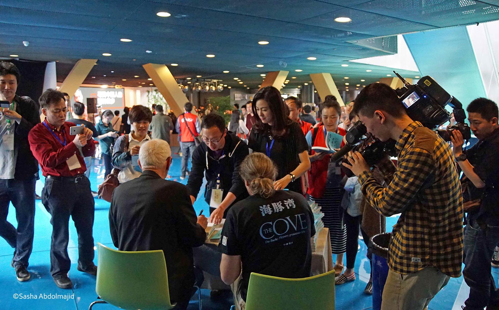 Excellent media interest wherever we went - as here, at the Hangzhou Book Fair. Photo: Sasha Abdolmajid
